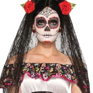 🌸NWT Claire’s 2 pc. Day of the Dead Headband with Veil, Flower bouquet